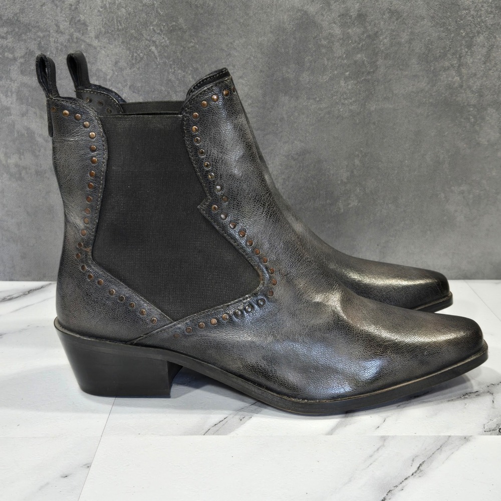 ROAN Bed Stu Cliffhanger  Boots Womens 11 Black Leather Studded Chelsea Ankle